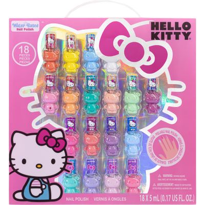 Hello Kitty Non-Toxic Peel-Off Water-Based Safe Quick Dry Nail Polish Set for Girl Kids Ages 3, Perfect for Birthday Gift Parties, Sleepovers &amp; Makeovers, 18 Pcs