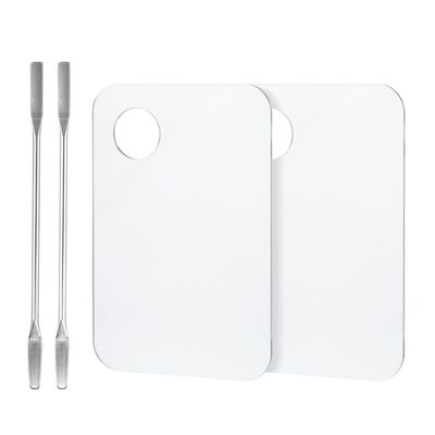 G2PLUS 2PCS Acrylic Cosmetic Palette with 2PCS Spatula,Makeup Palette Mixing Tray Apply for Eye Shadow Nail Art Pigment Blending (Rectangle)