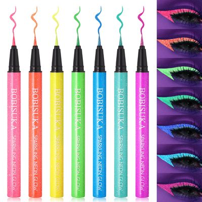BOBISUKA 7 Colors Liquid Eyeliner Neon UV Glitter Eyeliner Pencil - Colorful Waterproof Eye Liner - Rainbow Smudge-proof Eye Makeup Pen Set For Halloween, Party And Birthday