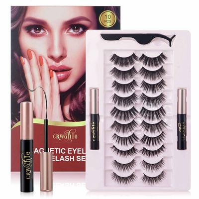 Magnetic Eyelashes Kit  Crwahie 10 Pair Magnetic Lashes with Eyeliner &amp; Tool, 3D Long Lasting Magnetic Eyelashes Natural Look Reusable Sweatproof False Eyelashes, Easy to Wear, No Glue Needed