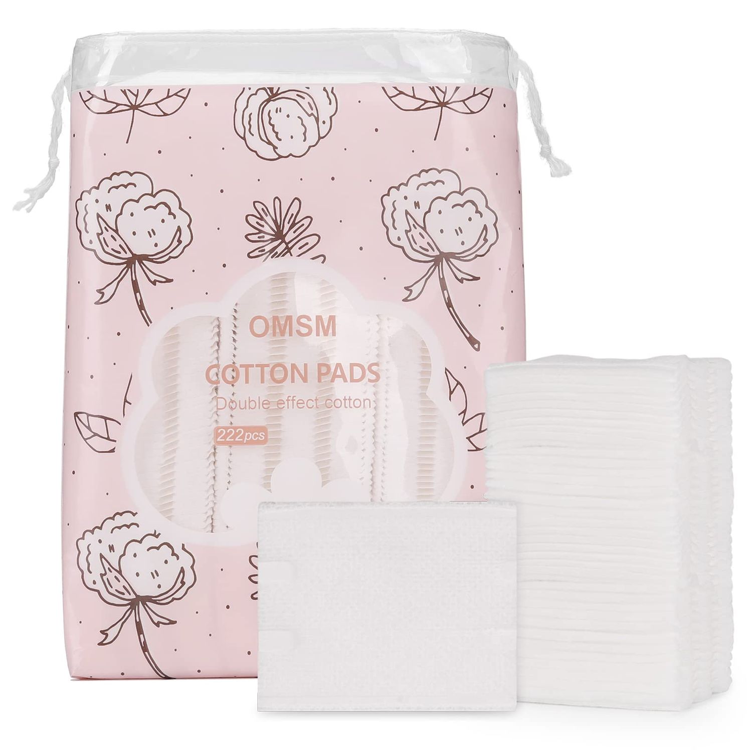 OMSM Cotton Pads, Facial Lip &amp; Eye Makeup Remover Pads,100% Pure Cotton Effective Cosmetic Cotton Squares,Hypoallergenic, Lint-Free(222PCS)