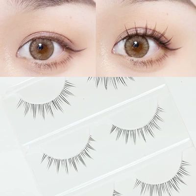 LASGOOS Fake Eyelashes Natural Look False Eye Lashes Daily Strip Cross 5-9mm Clear Band Lashes Invisible band Lash for Small Eyes Wedding Eye Makeup 3 Pairs GM19