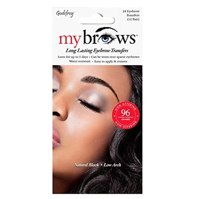 Godefroy MyBrows Long Lasting Eyebrow Transfers, Low Arch, Natural Black, 48-Pairs of Brows (96 Individual transfers)