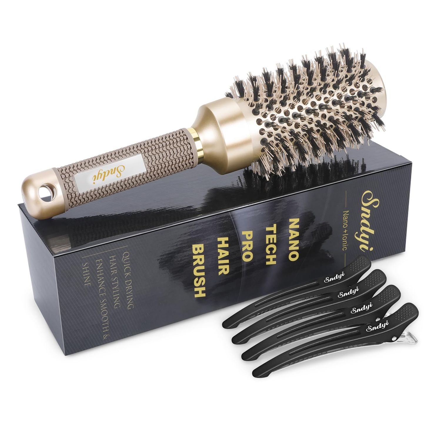Nano Thermal Ceramic Round Hair Brush with Boar Bristles for Blow Drying and Styling by Sndyi - 2.9 Inch Barrel