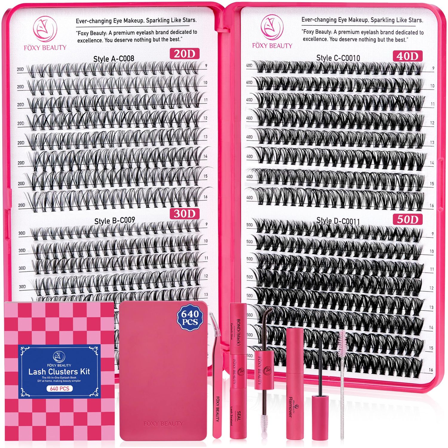 Lash Clusters - Lash Clusters Kit Lash Extension Kit with Lash Bond and Seal Cluster Eyelash Extensions Eyelash Clusters 20D30D40D50D-0.07D Lashes Clusters Eyelash Extension Kit DIY at Home Eyelashes