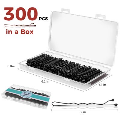 300 Pcs Bobby Pins Black, Black Hair Pins for Women Girls and Kids, Invisible Wave Hair clips Bulk with Storage box, Pain-Free Hairpins2 Inch Black