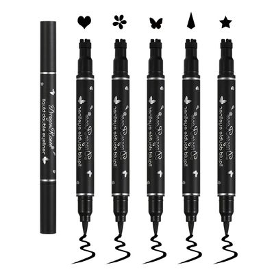 QIUFSSE 5Pcs Double-headed Liquid Eyeliner Stamp Pencil Set,Winged Eyeliner Stamp Pen Women Black Long-lasting delineador de ojos,(HeartFlowerStarButterflyCone) Shape Eye Liner Stamp