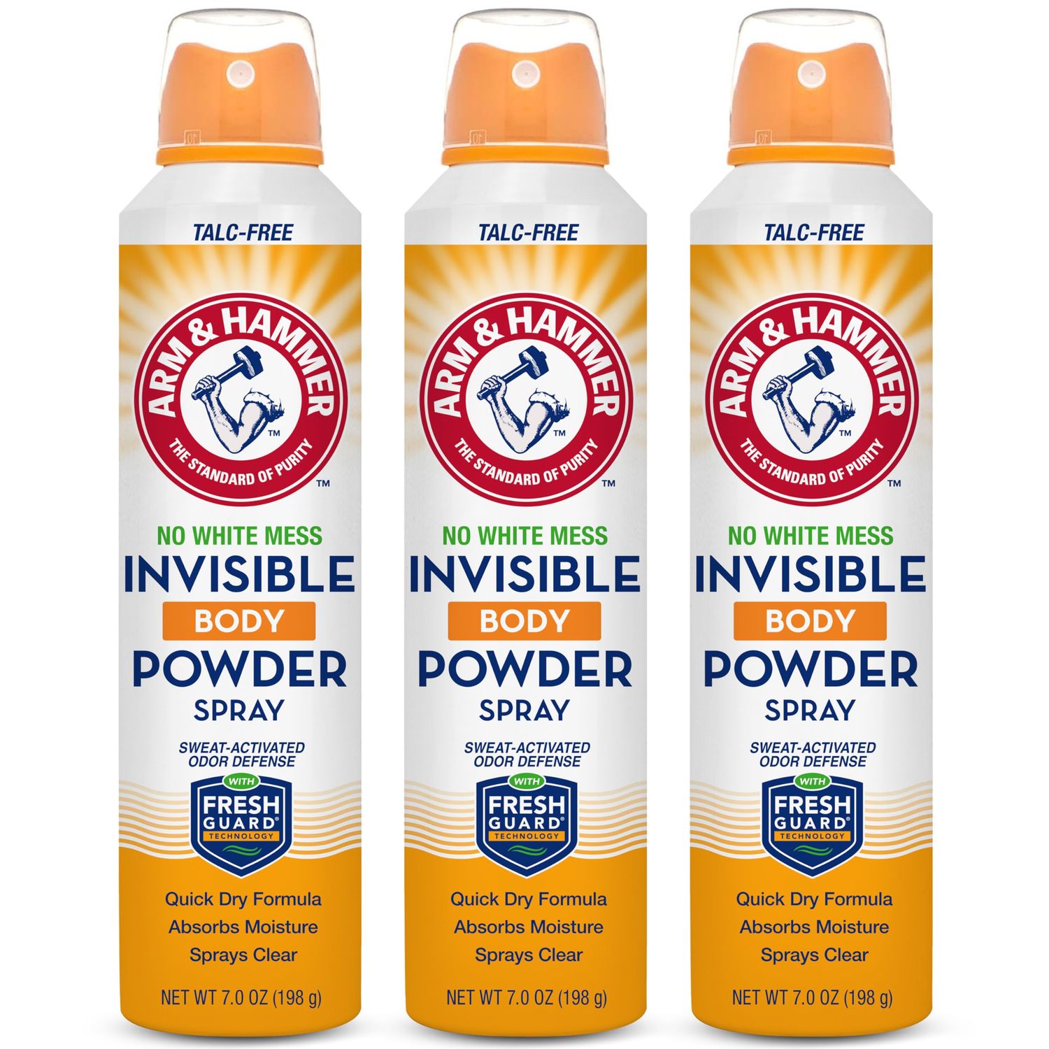 Arm &amp; Hammer Invisible Body Powder Spray, Clear Talc-Free Body Odor &amp; Sweat Control for Men &amp; Women, Spray Body Powder for Women and Men, Arm and Hammer Body Spray Powder, 7 Oz (3 Pack)