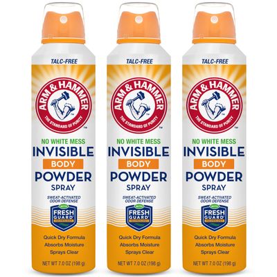 Arm &amp; Hammer Invisible Body Powder Spray, Clear Talc-Free Body Odor &amp; Sweat Control for Men &amp; Women, Spray Body Powder for Women and Men, Arm and Hammer Body Spray Powder, 7 Oz (3 Pack)