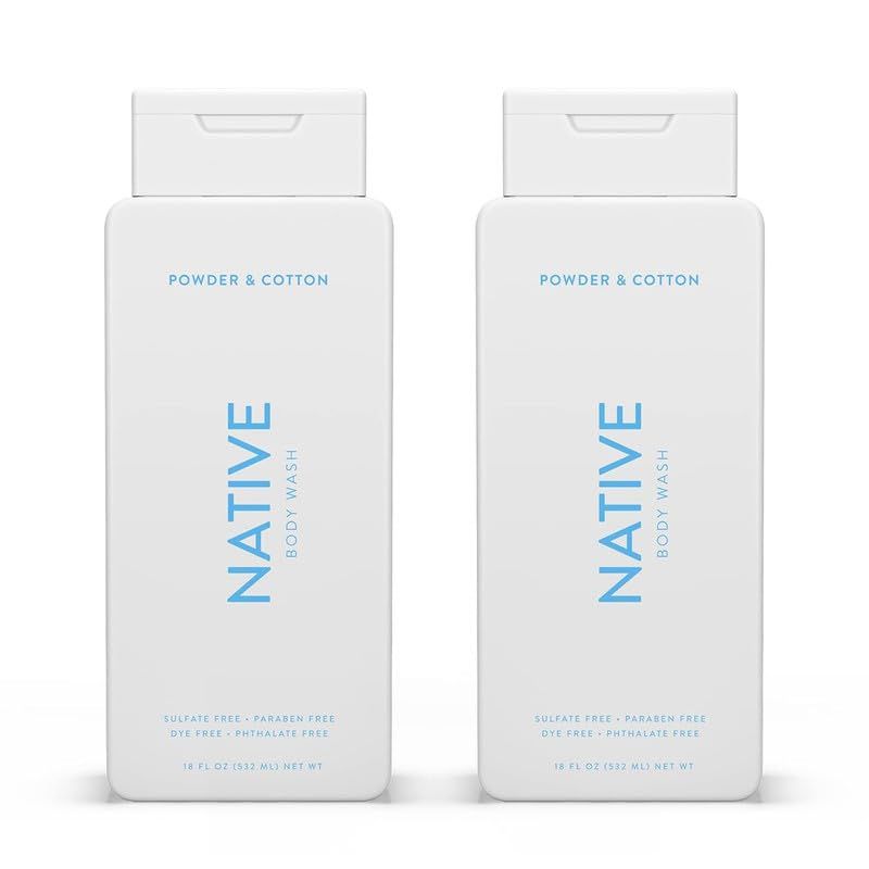Native Body Wash for Men &amp; Women, Seasonal | Sulfate Free, Paraben Free, Dye Free, with Naturally Derived Clean Ingredients Leaving Skin Soft and Hydrating, Powder &amp; Cotton 18 oz - 2 Pk