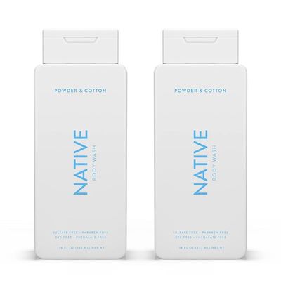 Native Body Wash for Men &amp; Women, Seasonal | Sulfate Free, Paraben Free, Dye Free, with Naturally Derived Clean Ingredients Leaving Skin Soft and Hydrating, Powder &amp; Cotton 18 oz - 2 Pk