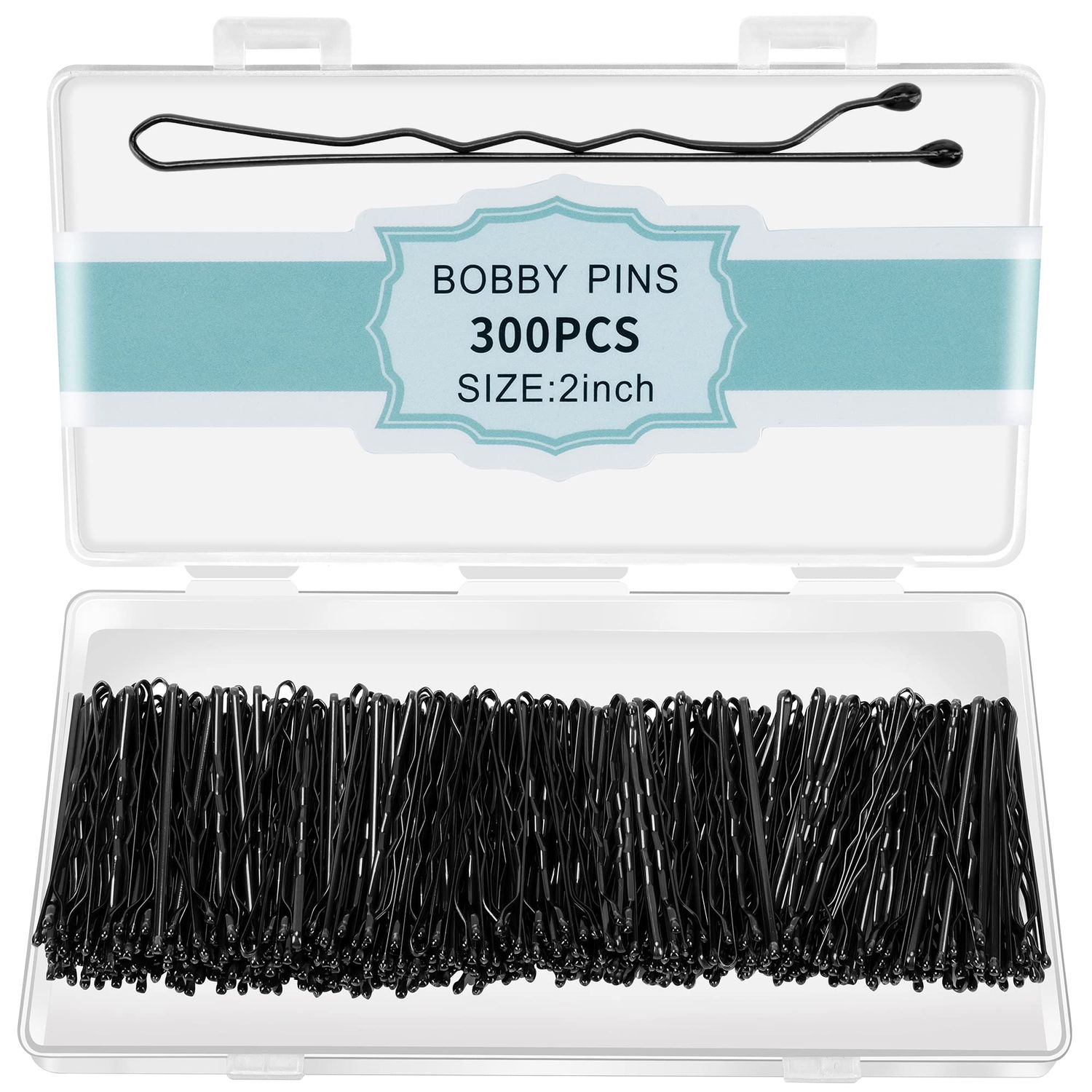 300 Pcs Bobby Pins Black, Black Hair Pins for Women Girls and Kids, Invisible Wave Hair clips Bulk with Storage box, Pain-Free Hairpins2 Inch Black