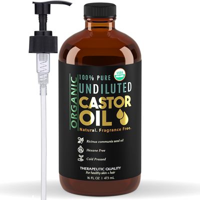 Pure Organic Castor Oil, Cold Pressed, Glass Bottle, USDA Certified Organic, Unrefined, Hexane Free, Therapeutic, Super Rich Hydration for Hair and Skin - 16 oz - Balm of Gilead