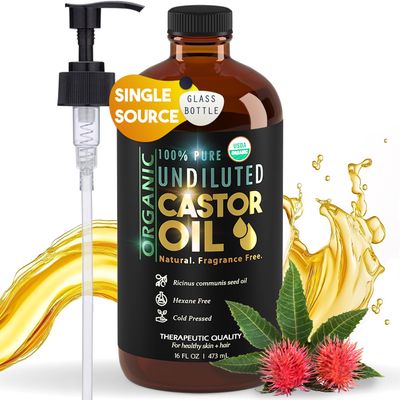 Pure Organic Castor Oil, Cold Pressed, Glass Bottle, USDA Certified Organic, Unrefined, Hexane Free, Therapeutic, Super Rich Hydration for Hair and Skin - 16 oz - Balm of Gilead