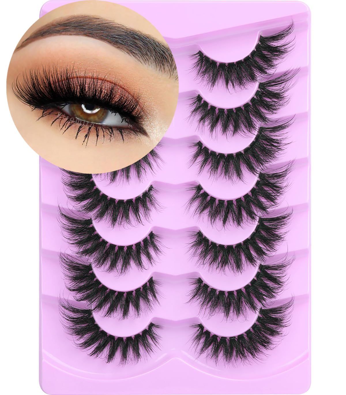 Fluffy Lashe Clear Band Fox Eye Lashes Faux Mink Eyelashes Wispy False Eyelashes Cat Eye Lashes 3D Volume Strip Lashes Pack by Kiromiro