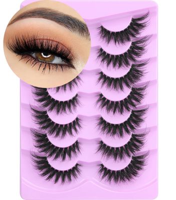 Fluffy Lashe Clear Band Fox Eye Lashes Faux Mink Eyelashes Wispy False Eyelashes Cat Eye Lashes 3D Volume Strip Lashes Pack by Kiromiro