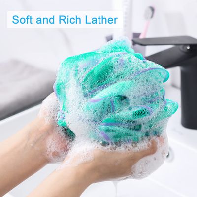 AmazerBath Loofah Sponge 75gPiece, Exfoliating Bath Sponge Body Scrubber - Loofa Set of 4 Flower Color (Large, Green-Purple)