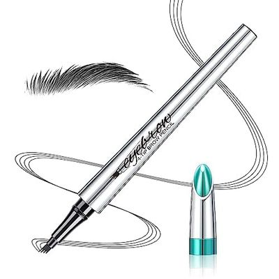Eyebrow Pencil Microblade Brow Pen, 3D Waterproof Microblading Eyebrow Pen 4 Fork Tip Tattoo Pencil, Long-Lasting &amp; Waterproof, Micro Edge Eyebrow Pencil (Dark Gray)
