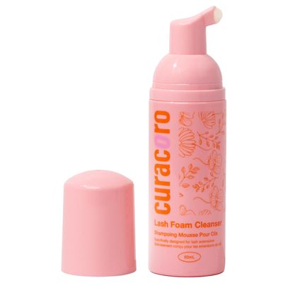 Curacoro 60ML Eyelash Extension Cleanser - Lash Shampoo for Lash Extensions, Eyelash Extension Foam Cleanser for Dry &amp; Sensitive Skin, Gently Removes Waterproof Makeup for Professional &amp; Home Use