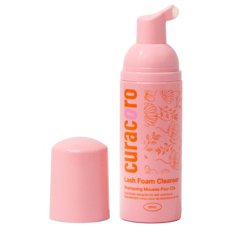 Curacoro 60ML Eyelash Extension Cleanser - Lash Shampoo for Lash Extensions, Eyelash Extension Foam Cleanser for Dry &amp; Sensitive Skin, Gently Removes Waterproof Makeup for Professional &amp; Home Use