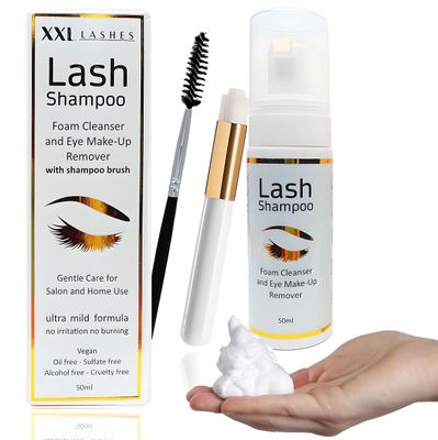 XXL Lashes Eyelash Shampoo for Eyelash Extensions, Micellar Foam Cleanser with Wild Rose, Lash Shampoo with Foam Nozzle, Eyelash Care incl. Brush, Makeup and Eyelid Eleaner for Eyelashes, 50 ml