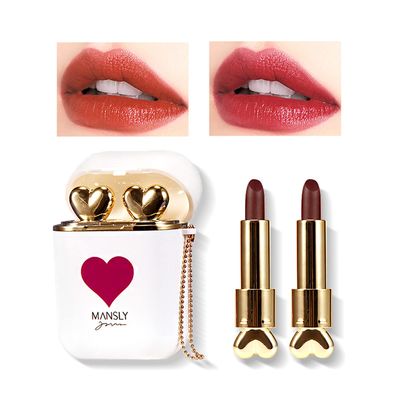 LAMUSELAND Matte Lipstick, 2PcSet Waterproof Long Lasting Moisturizing Lip Stain Earphone Dual-color Lip Gloss Primer, Non-stick Cup Lip Make Up Gift Kit for Girls (White)