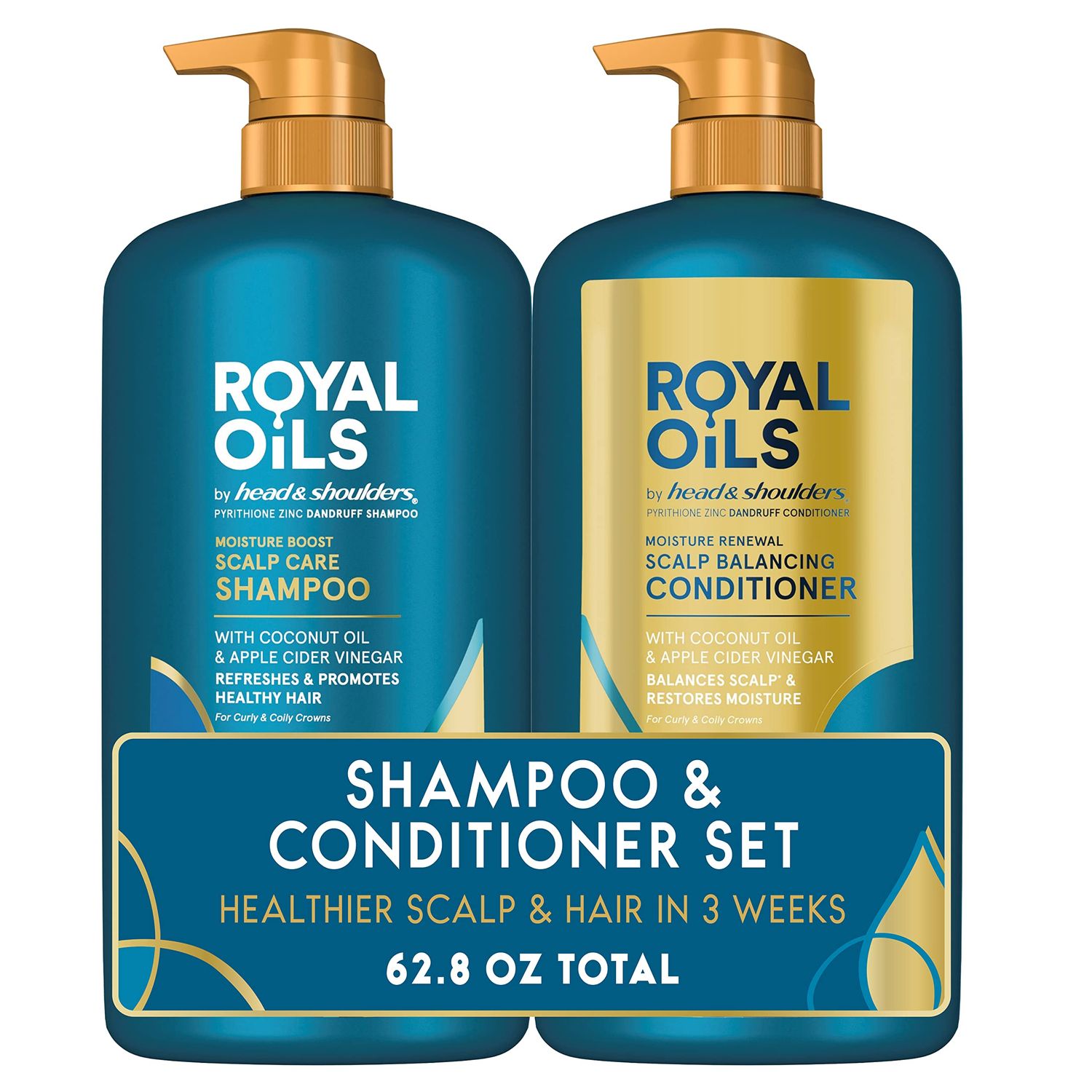 Head &amp; Shoulders Royal Oils Dandruff Shampoo and Conditioner Set, Coconut Oil &amp; Apple Cider Vinegar, Moisture Renewal, Scalp Relief, Curly &amp; Coily Hair, Anti Dandruff, 31.4 Fl Oz Each, 2 Pack