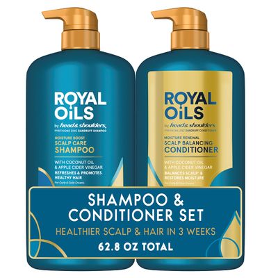 Head &amp; Shoulders Royal Oils Dandruff Shampoo and Conditioner Set, Coconut Oil &amp; Apple Cider Vinegar, Moisture Renewal, Scalp Relief, Curly &amp; Coily Hair, Anti Dandruff, 31.4 Fl Oz Each, 2 Pack