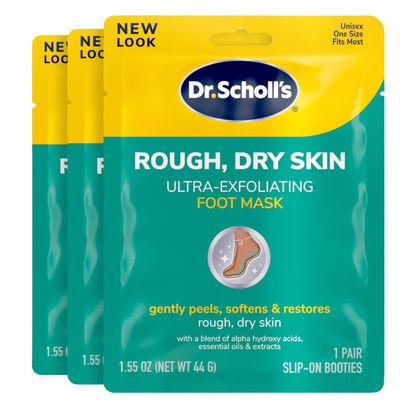 Dr. Scholl&#39;s Rough, Dry Skin Ultra Exfoliating Foot Peeling Mask, 3 Pairs Moisturizing Socks Gently Peels and Softens, with Urea, Dry Skin Callus Remover for Feet