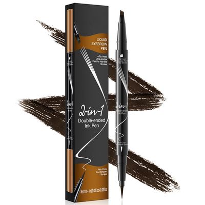 Pinkiou Eyebrow Pen Microblading Eyebrow Pencil - 2 in 1 Twin-ended Eyebrow Pencil with 4-Fork-Tips and Precision Brush,Dark Brown