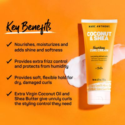 Marc Anthony Nourishing Curl Cream, Coconut Oil & Shea Butter - Anti-Frizz Biotin Detangling Cream to Enhance Curls, Defrizz, Hydrate & Adds Shine - Color Safe & Sulfate Free Styling Product
