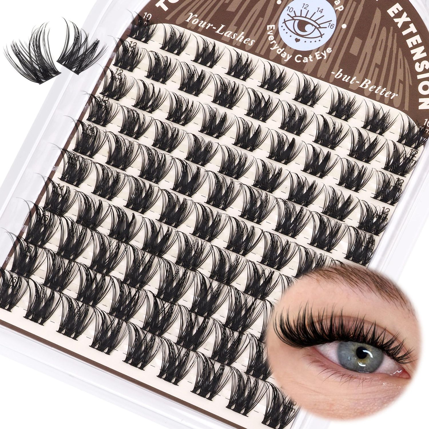 Wispy Lash Clusters Natural Cluster Eyelash Extensions D Curl Individual Lashes Volume False Eyelash Clusters 10-16mm Soft Lashes Clusters with Thin Band DIY Lash Extension at Home by TOOCHUNAG