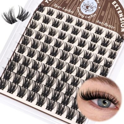 Wispy Lash Clusters Natural Cluster Eyelash Extensions D Curl Individual Lashes Volume False Eyelash Clusters 10-16mm Soft Lashes Clusters with Thin Band DIY Lash Extension at Home by TOOCHUNAG