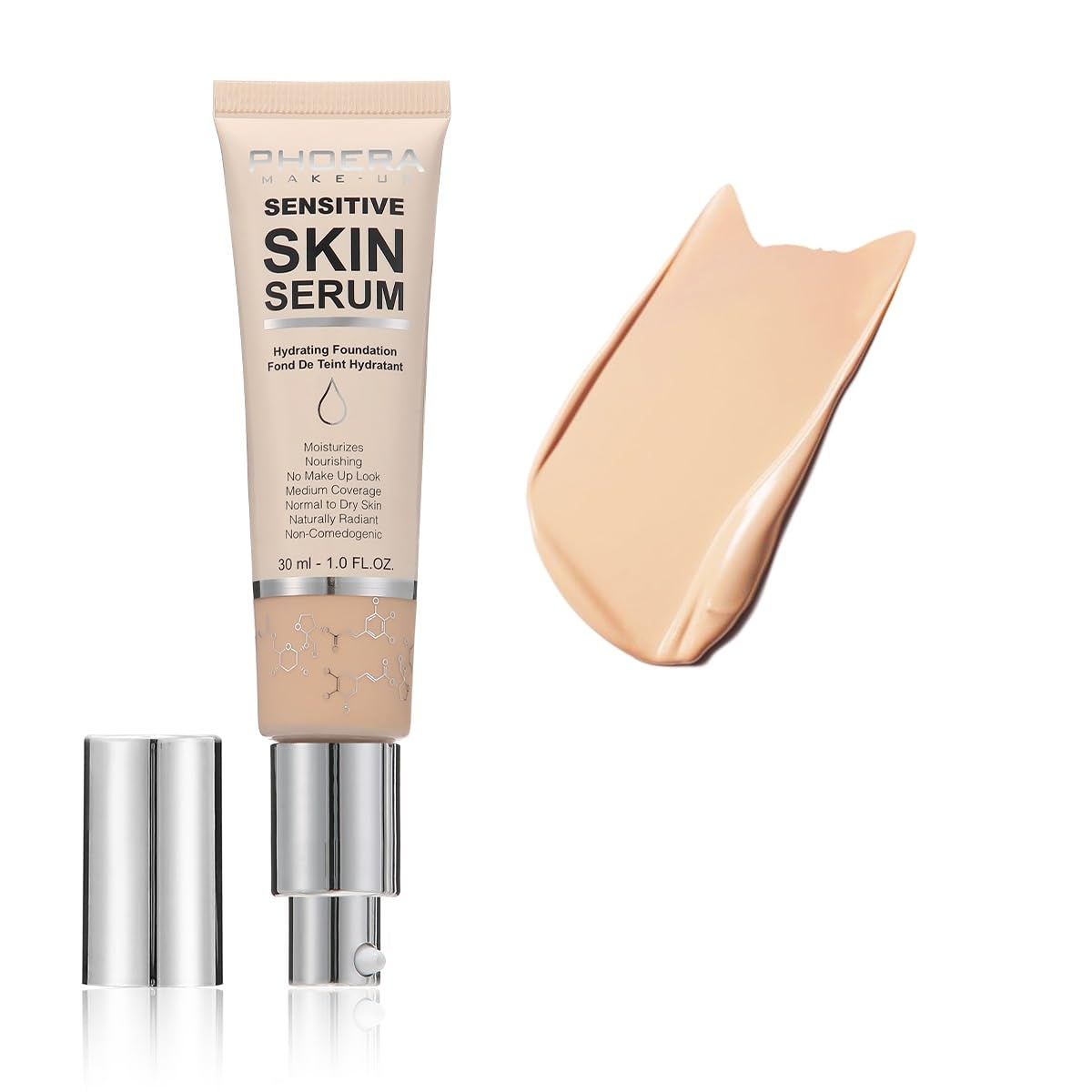 PHOERA Hydrating Serum Foundation,Flawless Soft Full Coverage Hypoallergenic Foundation.(N02 Nude)