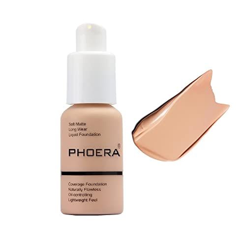 PHOERA Foundation,Flawless Soft Matte Oil Control Liquid Foundation Full Coverage Face Makeup. (103# Warm Peach)