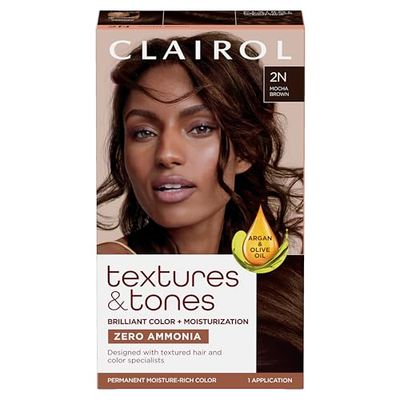 Clairol Textures &amp; Tones Permanent Hair Dye, 2N Mocha Brown Hair Color, Pack of 1