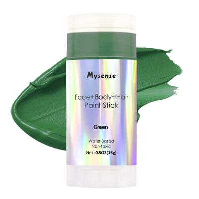 Mysense Green Face Body Hair Paint Stick,St Patricks Day Face Paint,Water Based Washable Temporary Hair Color,Cream Body Paint for Adults and Children Halloween Cosplay Witch Hulk Makeup,0.5oz
