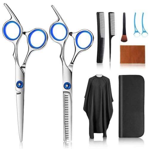 Hair Cutting Scissors Kits, 10 Pcs Stainless Steel Hairdressing Shears Set Professional Thinning Scissors For BarberSalonHomeMenWomenKidsAdults Shear Sets
