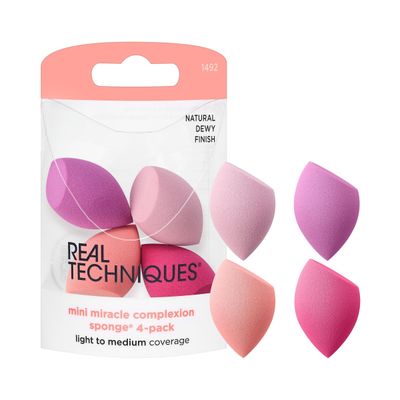 Real Techniques Mini Miracle Complexion Sponge 4 Pack, Small Makeup Blending Sponges, For Foundation &amp; Concealer, Mini Size for Under Eyes &amp; Touch-Ups, Travel Friendly, Natural Makeup, Latex-Free