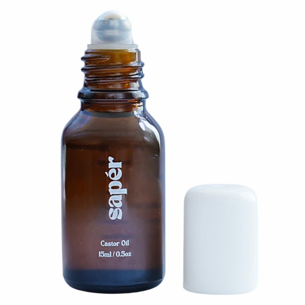 Castor Oil Roller Glass Bottle for Eyebrow, Eyelashes, Skin, Lips - Certified Organic 100% Pure Castor Oil, Cold Pressed, Hexane Free, Unrefined - Vegan, Mess Free Roll On Application, Single-Origin