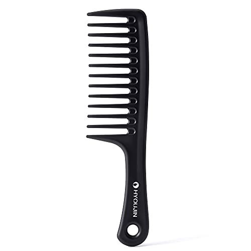 HYOUJIN Black Large Wide Tooth Comb Detangler Detangling Paddle Brush, Care Handgrip Comb-Best Styling Comb for Curly,Wet,Long Hair