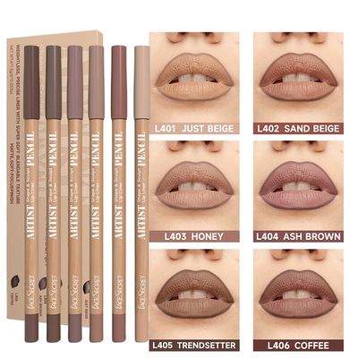 Beauty Glazed 6pcs Nude Brown Lip Liner Makeup Set - Waterproof &amp; Smudge-Proof Matte Pencil, Long-Lasting &amp; Durable, Smooth &amp; Easy Glide, Non-Smudge, Contouring, Filling &amp; Layering (NUDE-BROWN Set)