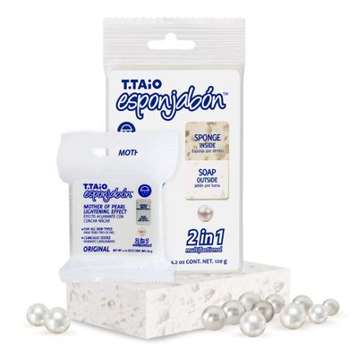 T.Taio Esponjabon Mother of Pearl Soap Sponge - Refreshing Shower Scrubber for Bath Wash &amp; Oil Removal - Bathroom Necessities with Invigorating Scents - Mini Pearl Included