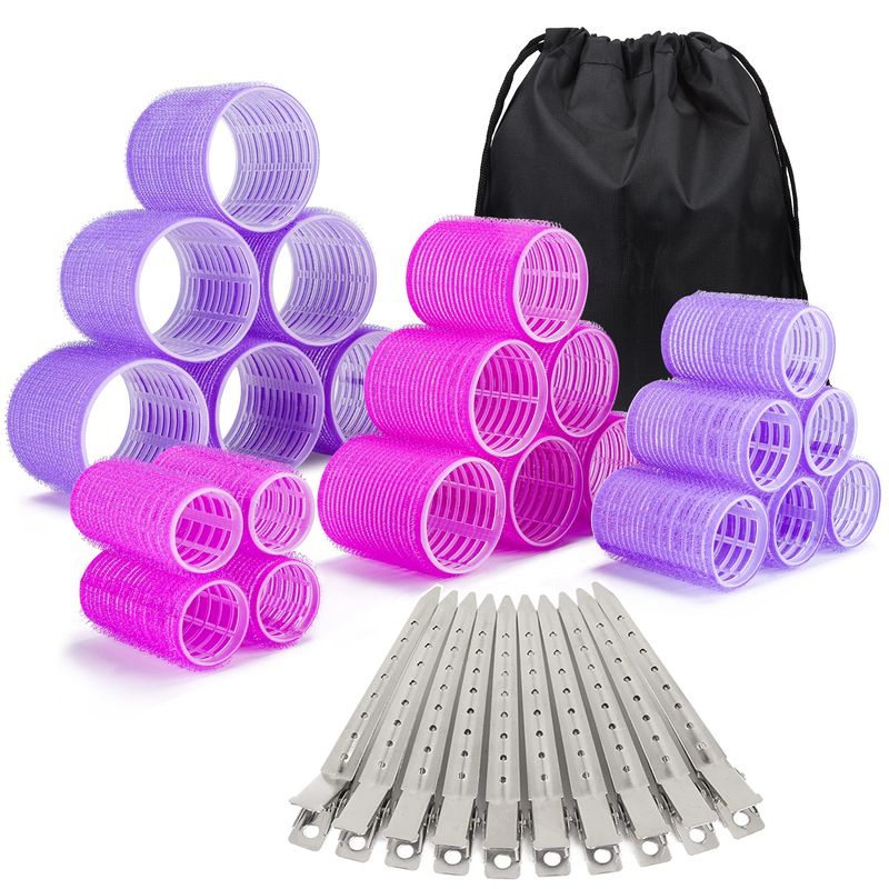 33 Piece Hair Rollers set, Self Grip Hair Rollers for Long Medium Short Hair, ELASO Large Medium Hair Curler 22 Rollers  10 Stainless steel Clip 1 Storage Bag
