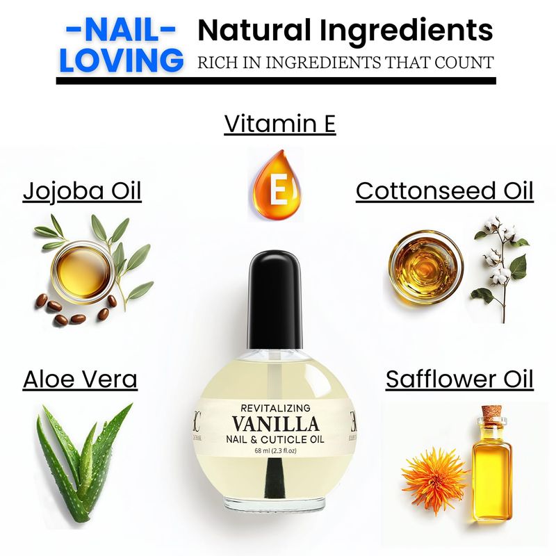 Ellie Chase Moisturizing Cuticle &amp; Nail Care Oil 2.3 Fl Oz - Vanilla Scented - Infused with Jojoba Oil, Aloe, Vitamin E - Nail &amp; Cuticle Hydration, Repair, Moisturizer, Strengthener, Growth