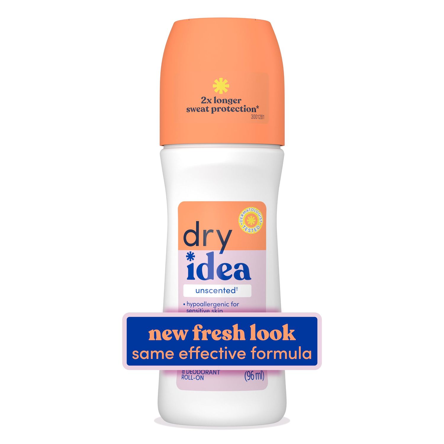 Dry Idea Roll-On Deodorant &amp; Antiperspirant | 2X Longer Sweat Protection | 72-Hour Odor Protection | Unscented &amp; Hypoallergenic for Sensitive Skin, 3.25 oz.