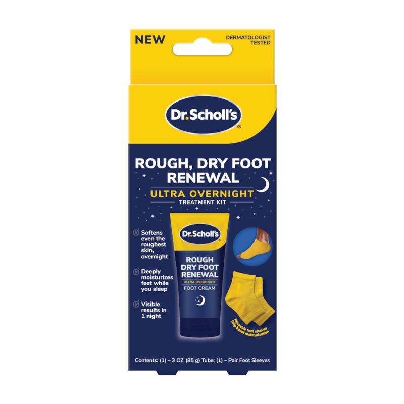 Dr. Scholl's Rough, Dry Foot Renewal Ultra Overnight Treatment with Overnight Foot Cream 3oz with Aloe, Coconut Oil &amp; Urea and Heel Sleeve Socks, Deeply Moisturize &amp; Soften Feet, Dermatologist Tested