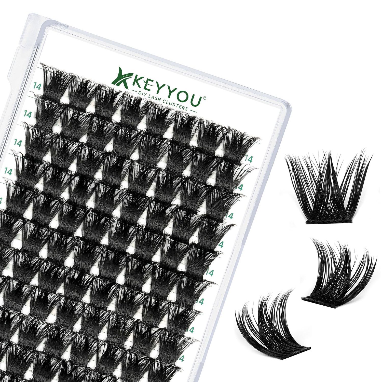 Lash Clusters 96pcs Individual Lashes Y02 D Curl 14mm Eyelash Clusters KEYYOU Volume Wispy Lash Extension Soft&amp;Comfortable Easy DIY at Home(Y02,D-14mm)