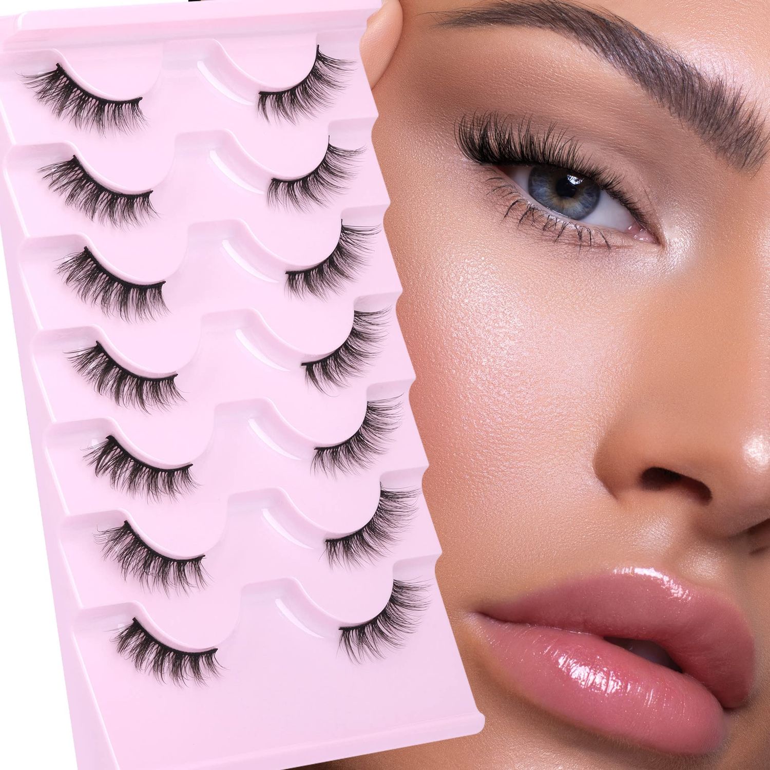 ALICE Half Lashes 34 False Eyelashes Natural Looking Faux Mink Lashes Fluffy Cat Eye Wispy Lashes Pack Corner Accent Eye Makeup DIY Clusters Lashes 7 Pairs