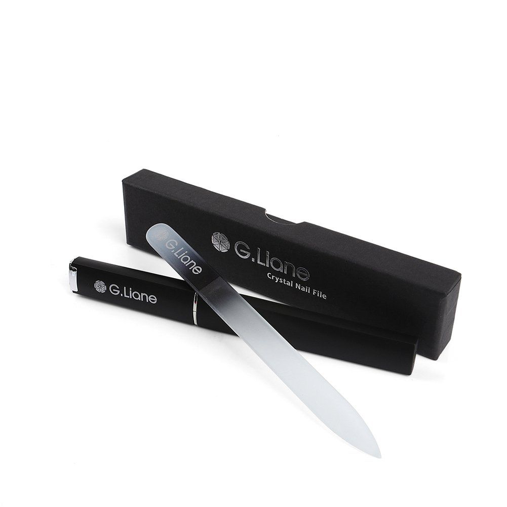 G.Liane Crystal Glass Nail File Professional Double Sided Etched Fingernail Files (Rainbow Black)